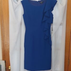 Tahari ASL Blue Ruffled Sheath Mini Dress